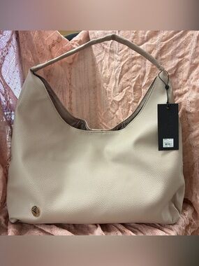 Icing Pebbled Shoulder Hobo Bag in Light Beige